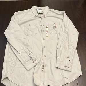 Carhartt FR Button Down Shirt XL NWT Light Grey/Bone color - Loose Fit